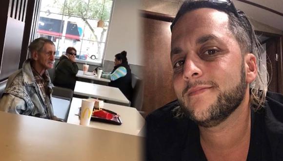 Jossy Gallo (der.) invitó a un indigente a comer. Ambos terminaron siendo echados del restaurante en un incidente que se volvió un viral de Facebook en Estados Unidos.