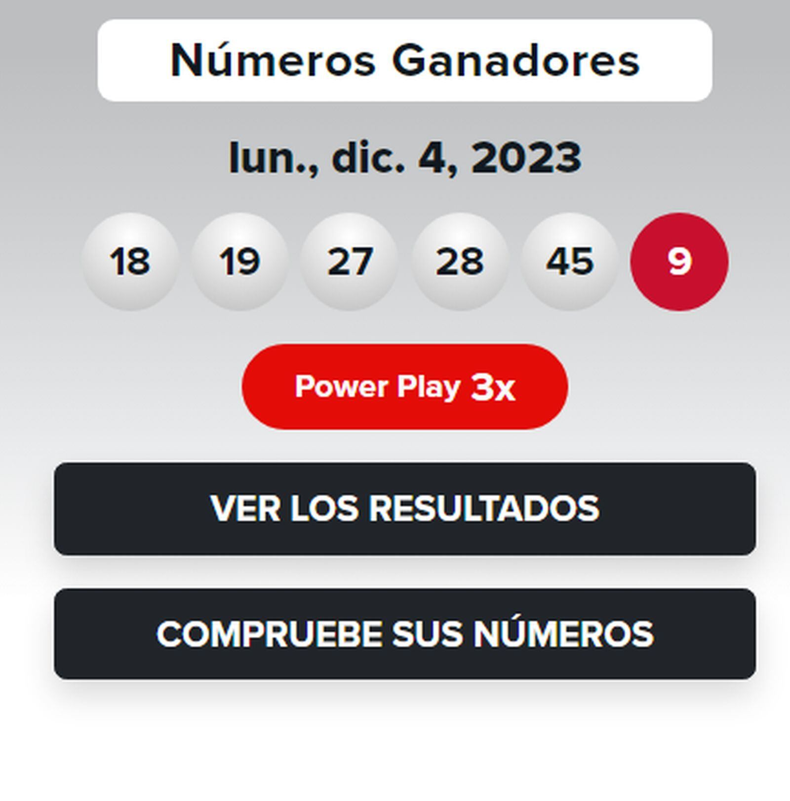 Los números ganadores de la lotería Powerball del 4 de diciembre (Foto: Powerball)