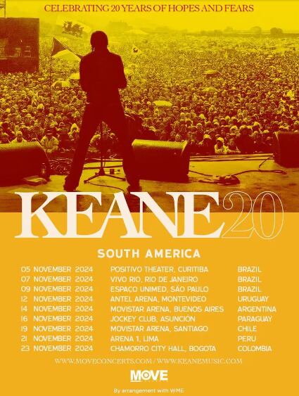 Países que visitará Keane en su nuevo gira por Latinoamérica en el 2024 | Foto: moveconcerts