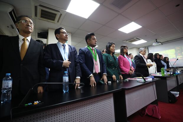 La fiscalía y parte de los acusados al inicio de la audiencia del juicio de este martes 2 de julio. Foto: Poder Judicial