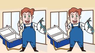 Encuentra las 3 diferencias entre las imágenes del hombre sosteniendo peces