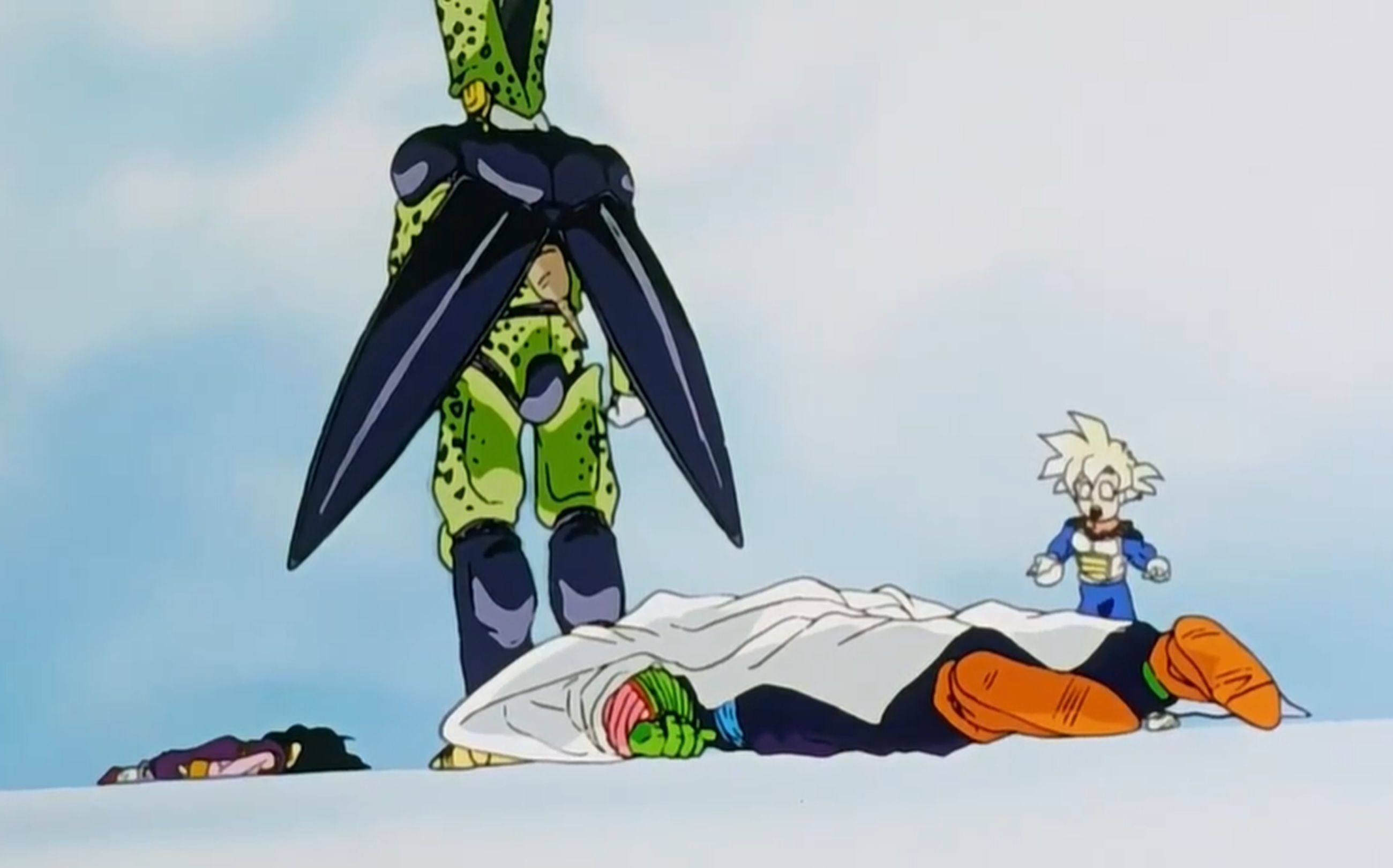 ‘Gohan’ transformado en ‘Super Saiyajin’ viendo que ‘Cell’, en su forma perfecta, asesinó a su madre Milk y a Piccolo en la 'Habitación del Tiempo'. (Foto: Toei Animation)