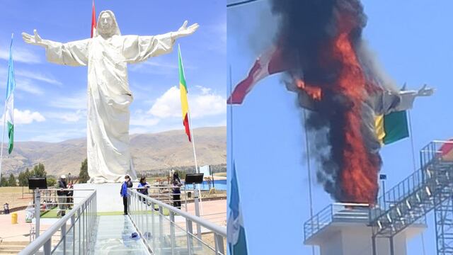 Junín: feroz incendio arrasa con monumento de Cristo Blanco frente a turistas | VIDEO