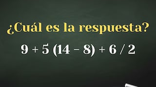 ¿Cuánto es 9 + 5 (14 - 8) + 6 / 2? Un desafío para medir el nivel de tu rapidez mental