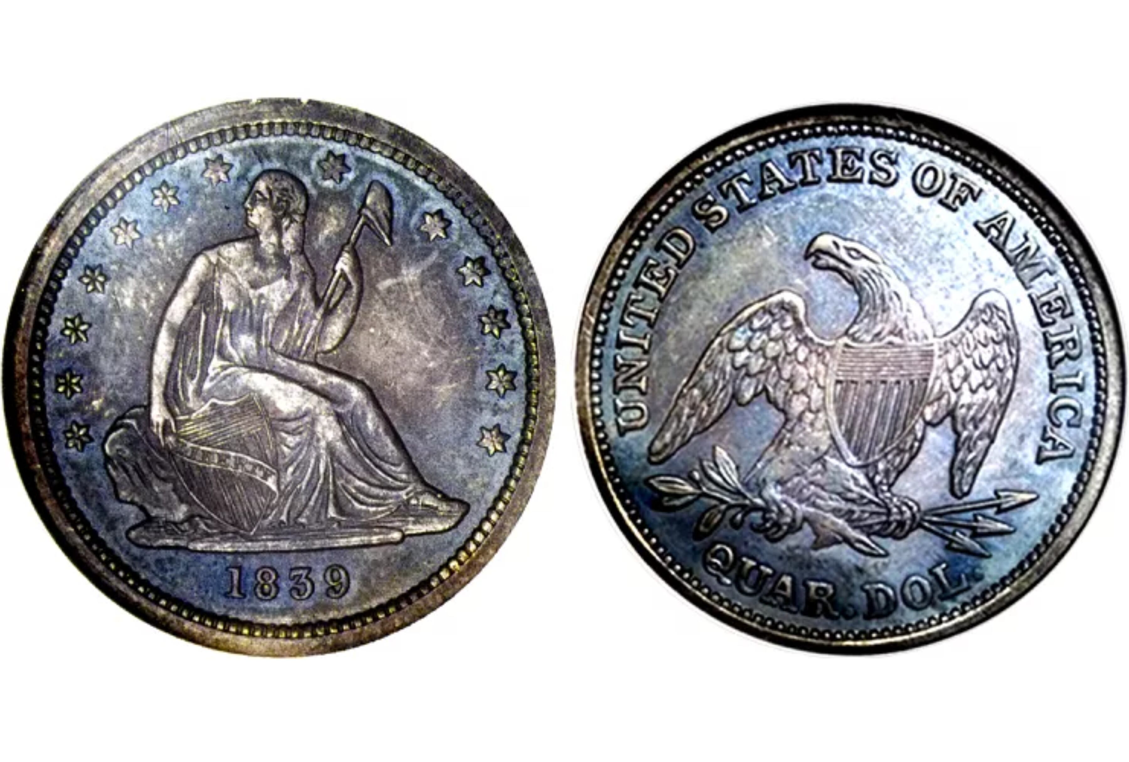Las dos caras de la moneda de 25 centavos de medio millón de dólares (Foto: Heritage Auctions)
