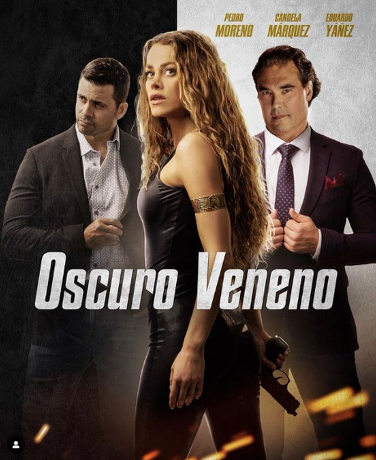 En el afiche de la película "Oscuro Veneno" (Foto: Candela Márquez / Instagram)