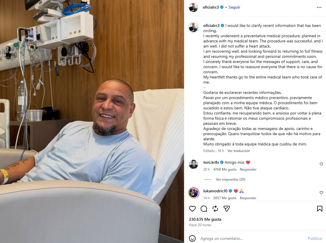Así fueron los mensajes de apoyo a Roberto Carlos.