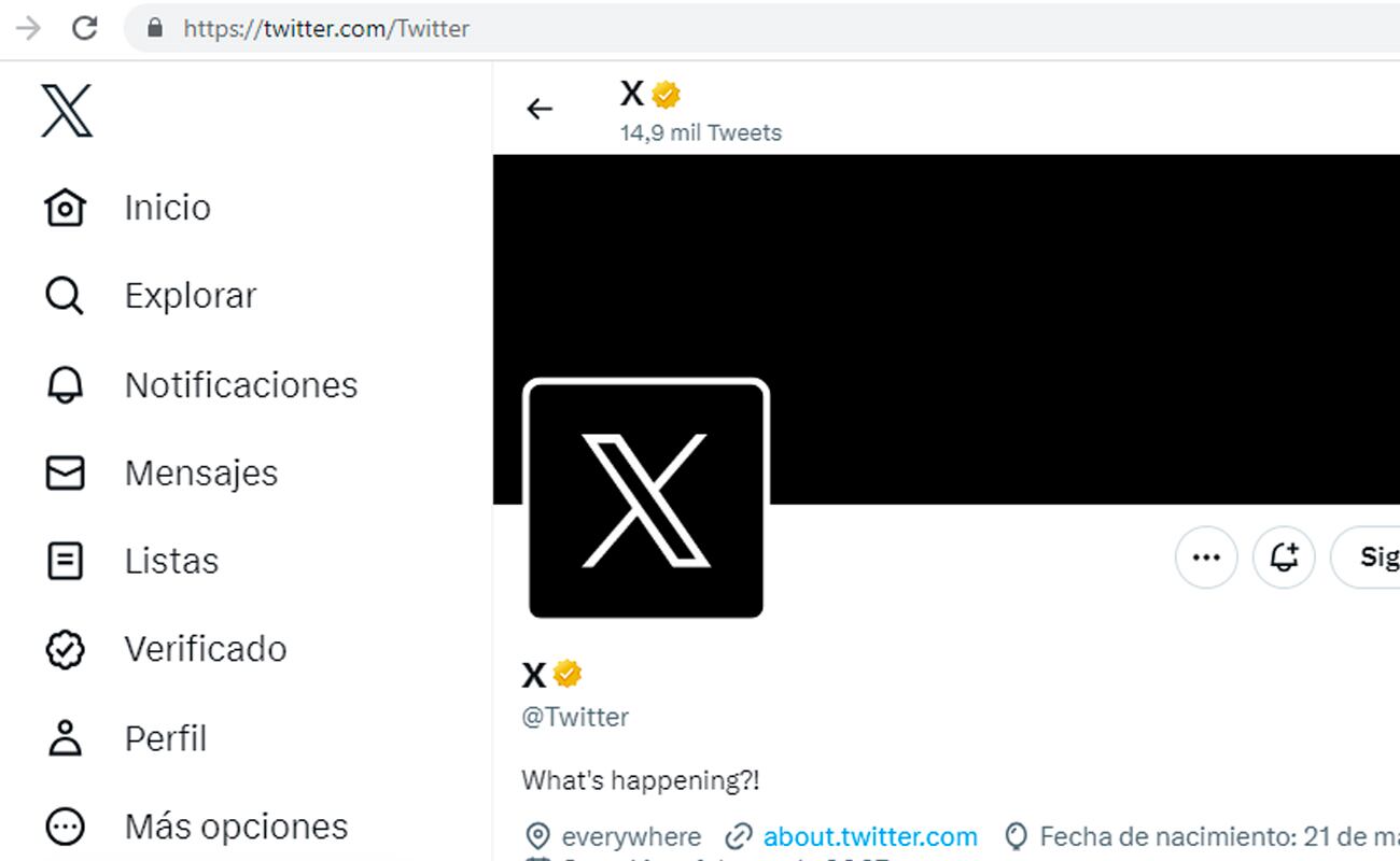 La cuenta oficial de Twitter también cambió de logo y ahora es una X. Aun no se han visto modificaciones en la versión móvil. (Foto: EC)