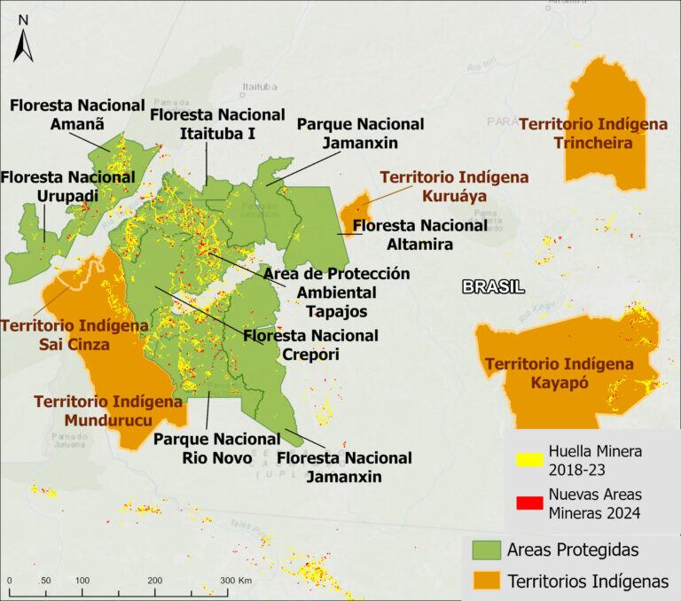 Otro mapa, que muestra las zonas devastadas por la minería en Brasil. Fuente: AMW / MAAP