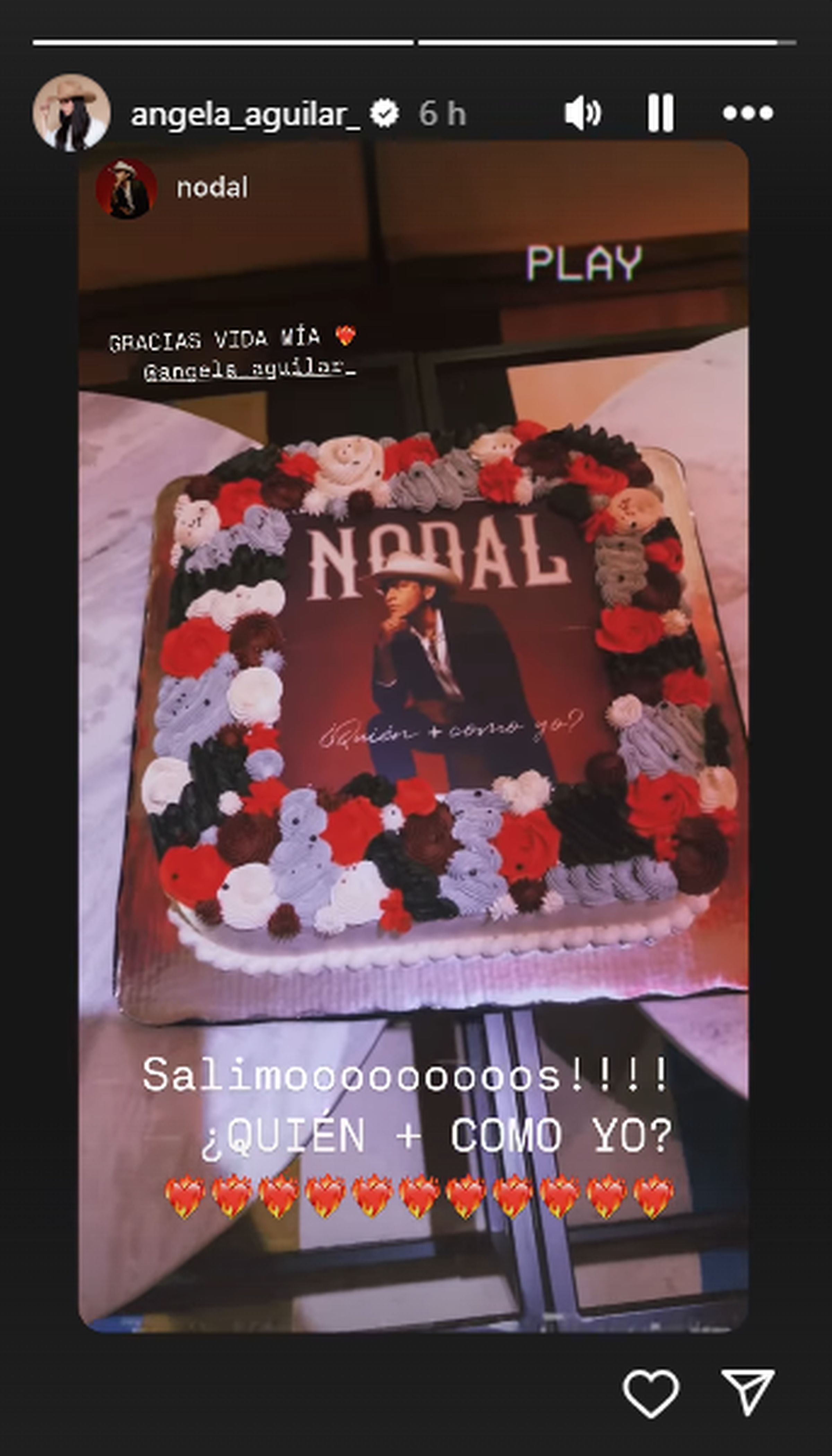 Ángela Aguilar le regaló una torta a su esposo Christian Nodal a raíz del estreno de su álbum ‘¿Quién + como yo?’. (Foto: @angela_aguilar_ / Instagram)