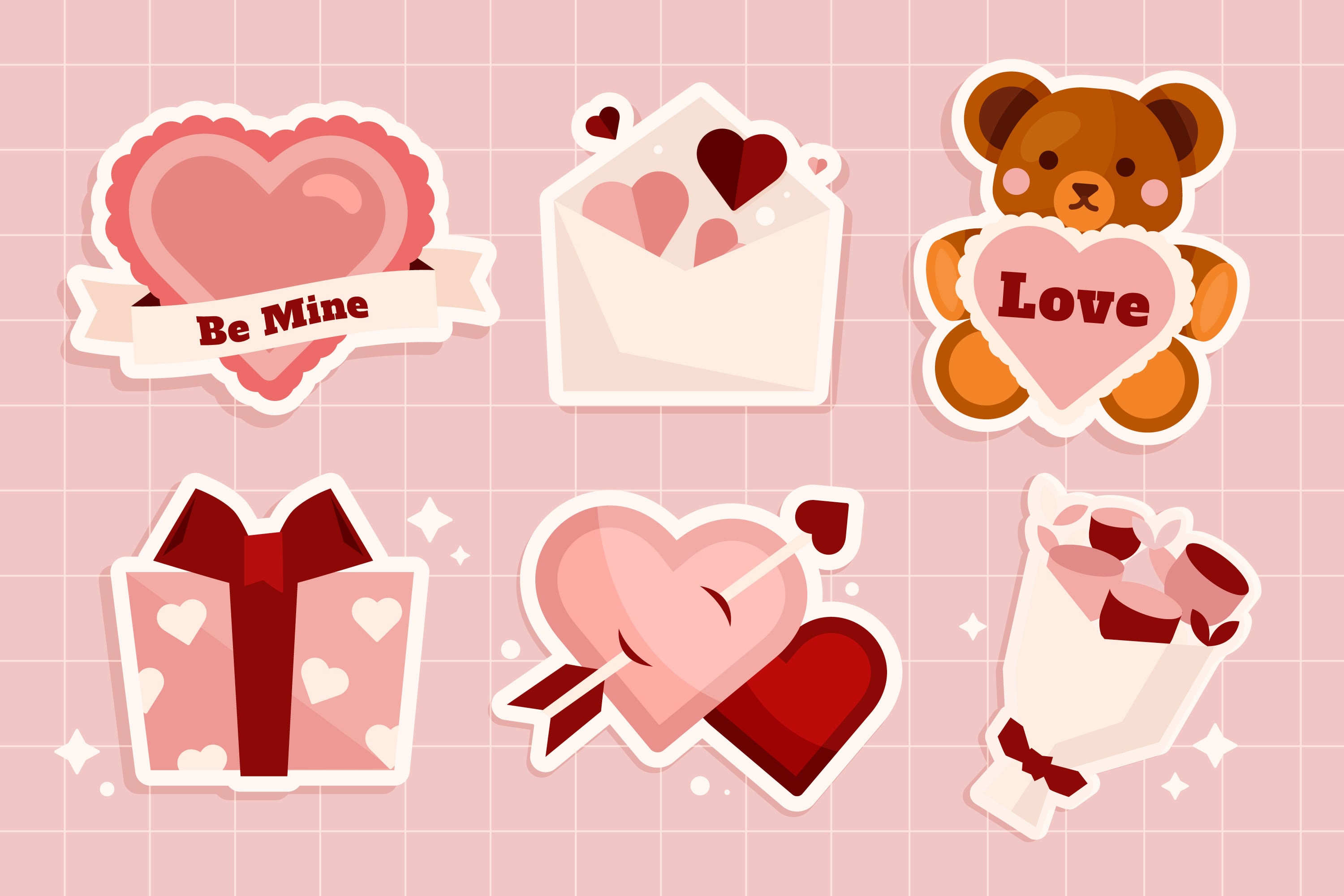 Stickers imprimibles por el Día de San Valentín. (Fuente: Freepik)