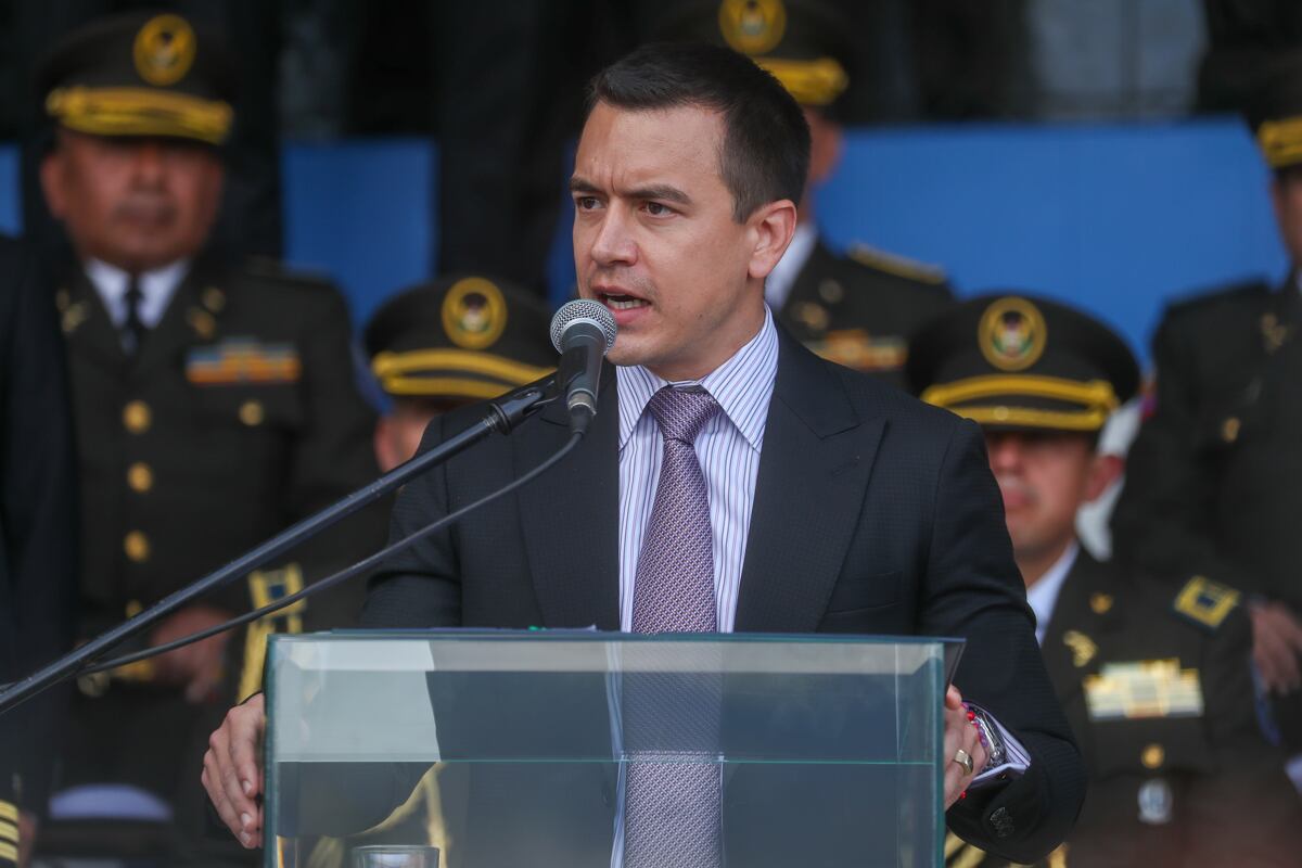 El presidente de Ecuador, Daniel Noboa, pronuncia un discurso durante un acto en la Escuela de Policía en Quito, Ecuador, el 22 de enero de 2024. (Foto de José Jácome / EFE)