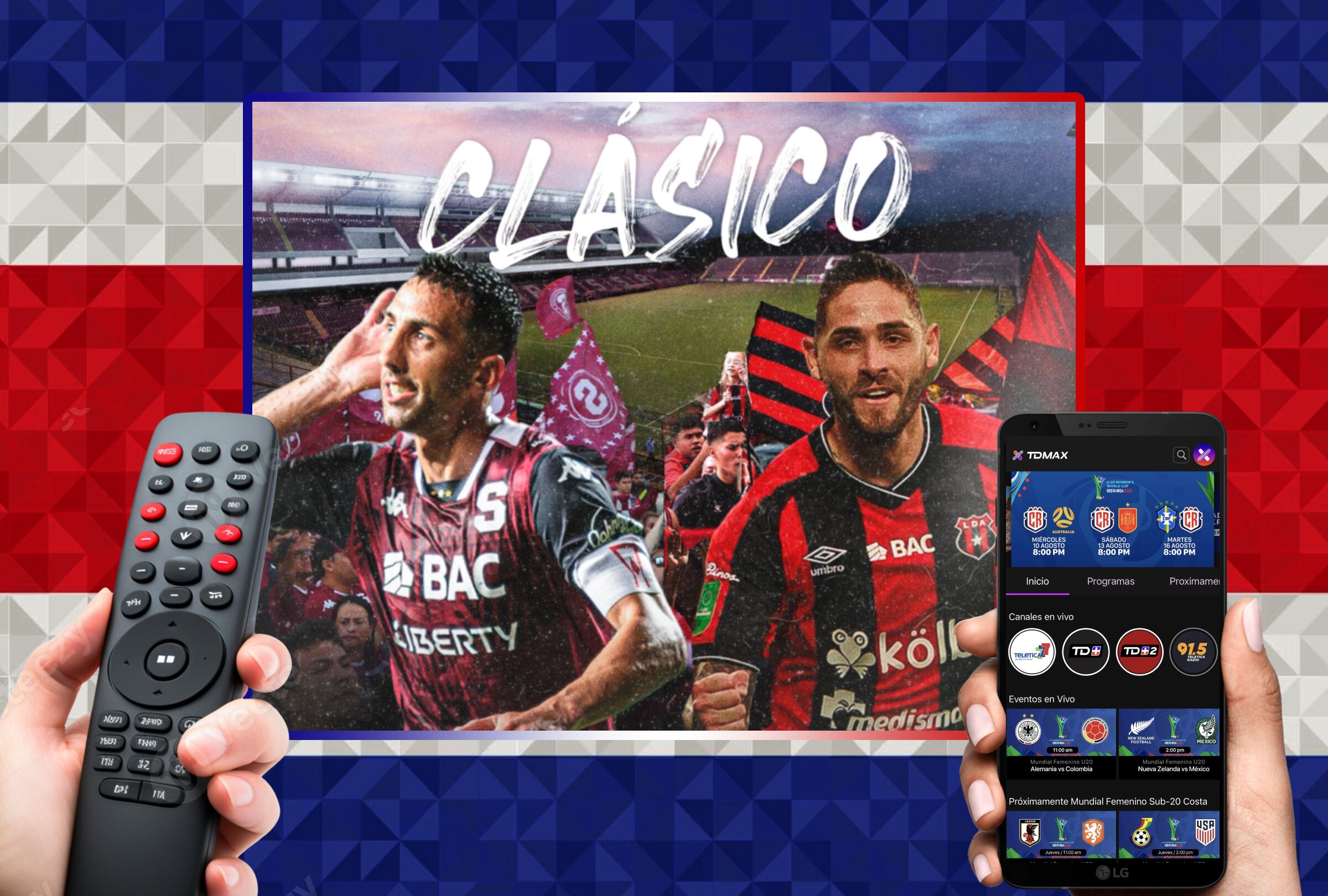 Lista de horarios y canales de TV para seguir el partido entre Deportivo Saprissa y LDA Alajuelense este miércoles 21 de mayo por la vuelta de la gran final del Torneo Apertura 2025 (Foto: Repretel / Canva.com)