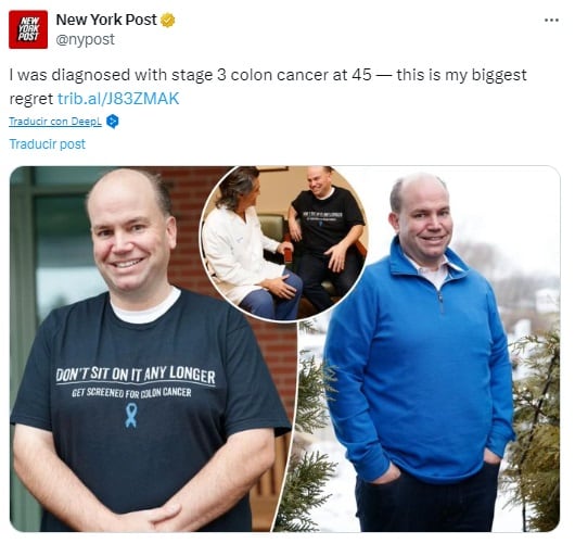 En octubre de 2023, el hombre recibió la devastadora noticia: había sido diagnosticado con cáncer de colon en etapa 3. (Foto: @nypost)