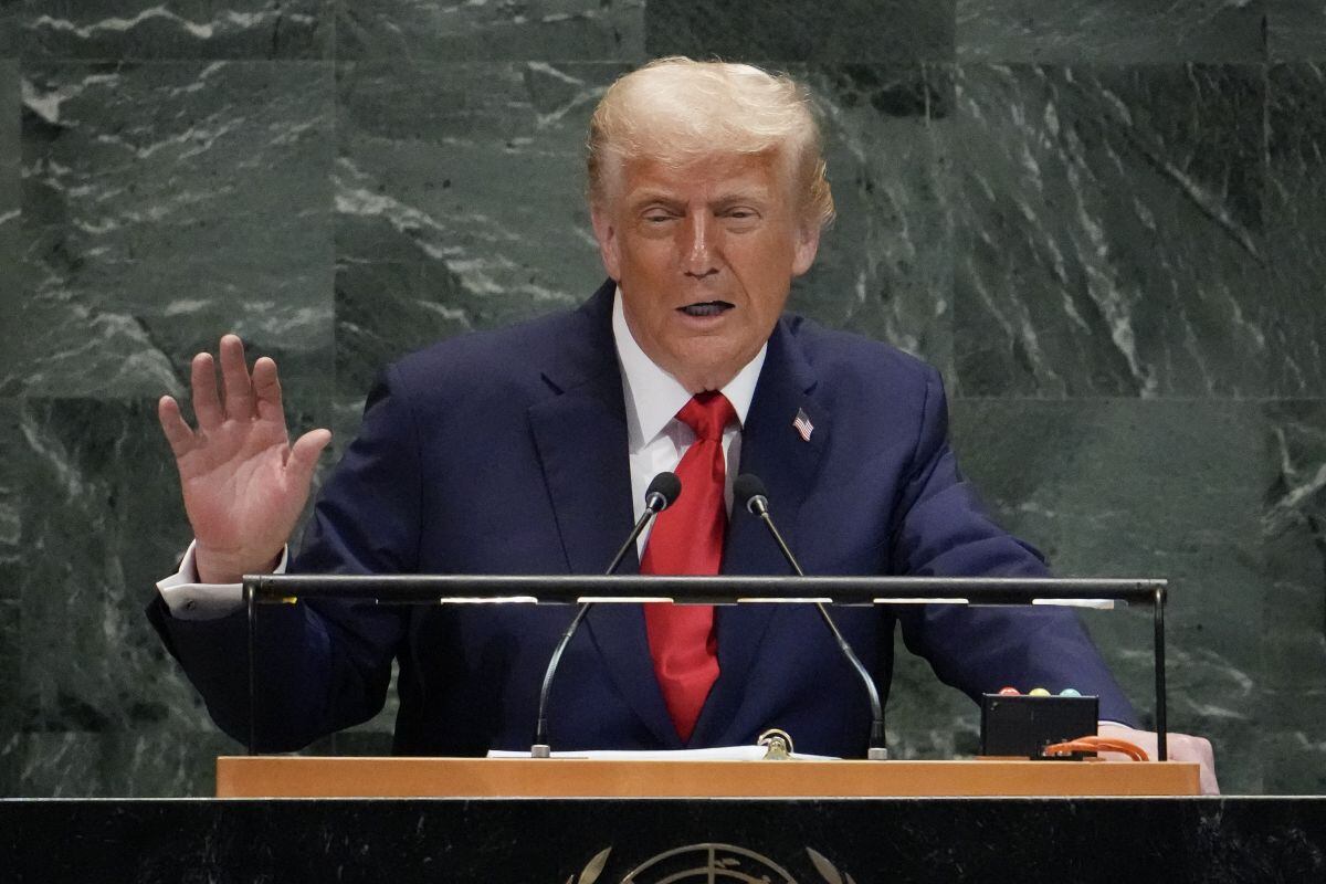 El presidente de los Estados Unidos, Donald Trump, pronuncia un discurso ante la Asamblea General de las Naciones Unidas, el 23 de septiembre de 2025. Foto: TIMOTHY A. CLARY / AFP