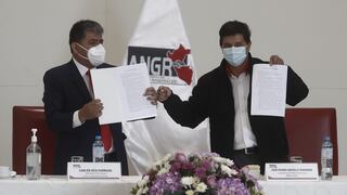 Pedro Castillo firmó compromiso con ANGR para aumentar presupuesto en Educación, Salud y reestructurar distribución del canon 