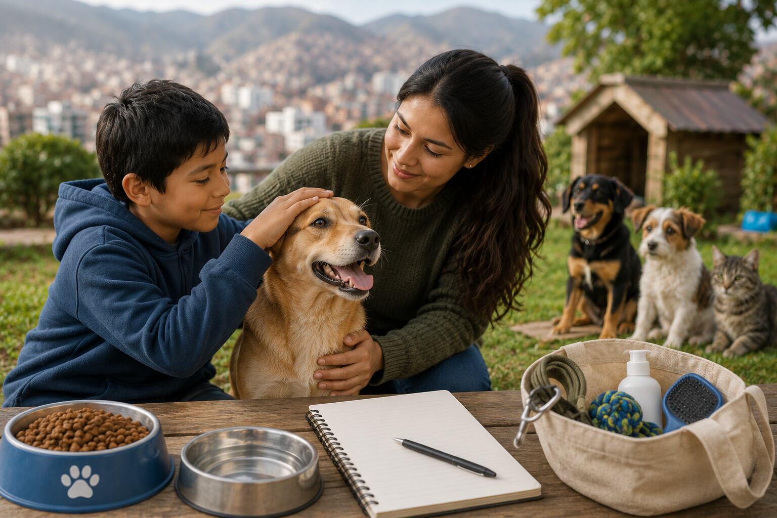Brindar alimento, atención veterinaria, esterilización y cuidados durante toda la vida de una mascota es parte del compromiso que asume cada familia al adoptarla ( Imagen generada por ia)