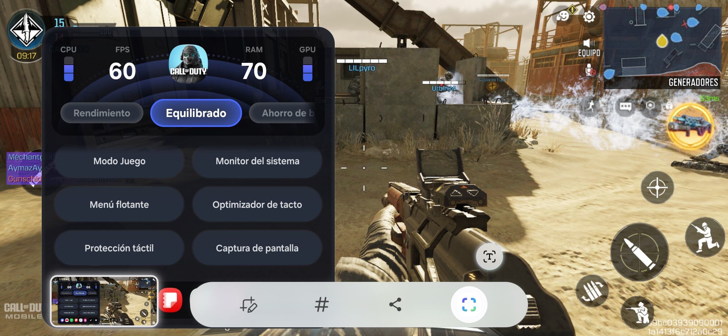 Durante las pruebas con Call of Duty Mobile, el Galaxy S26 Ultra mantuvo un rendimiento estable cercano a los 60 fps.