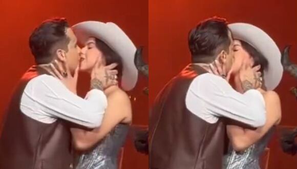 Christian Nodal y Ángela Aguilar se dieron su primer beso en público. (Foto: Composición)
