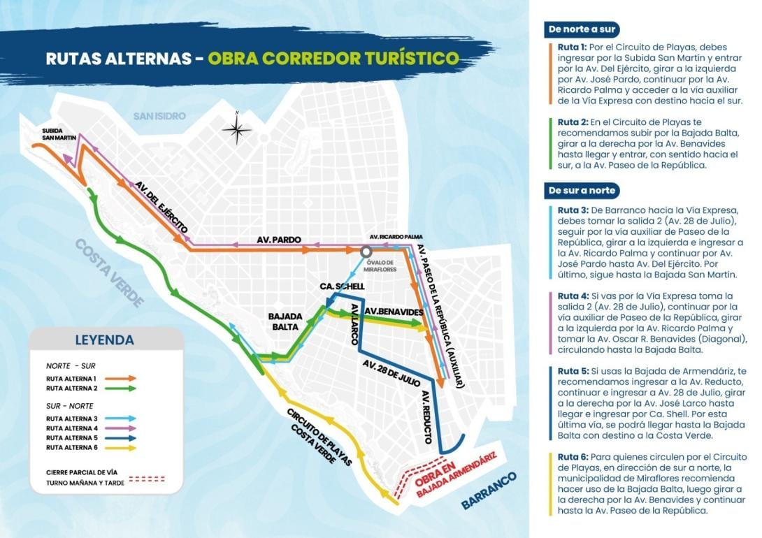 Se recomienda evitar la zona en horas punta y utilizar las rutas alternas para minimizar el impacto en el tránsito. (Foto: Municipalidad de Lima)
