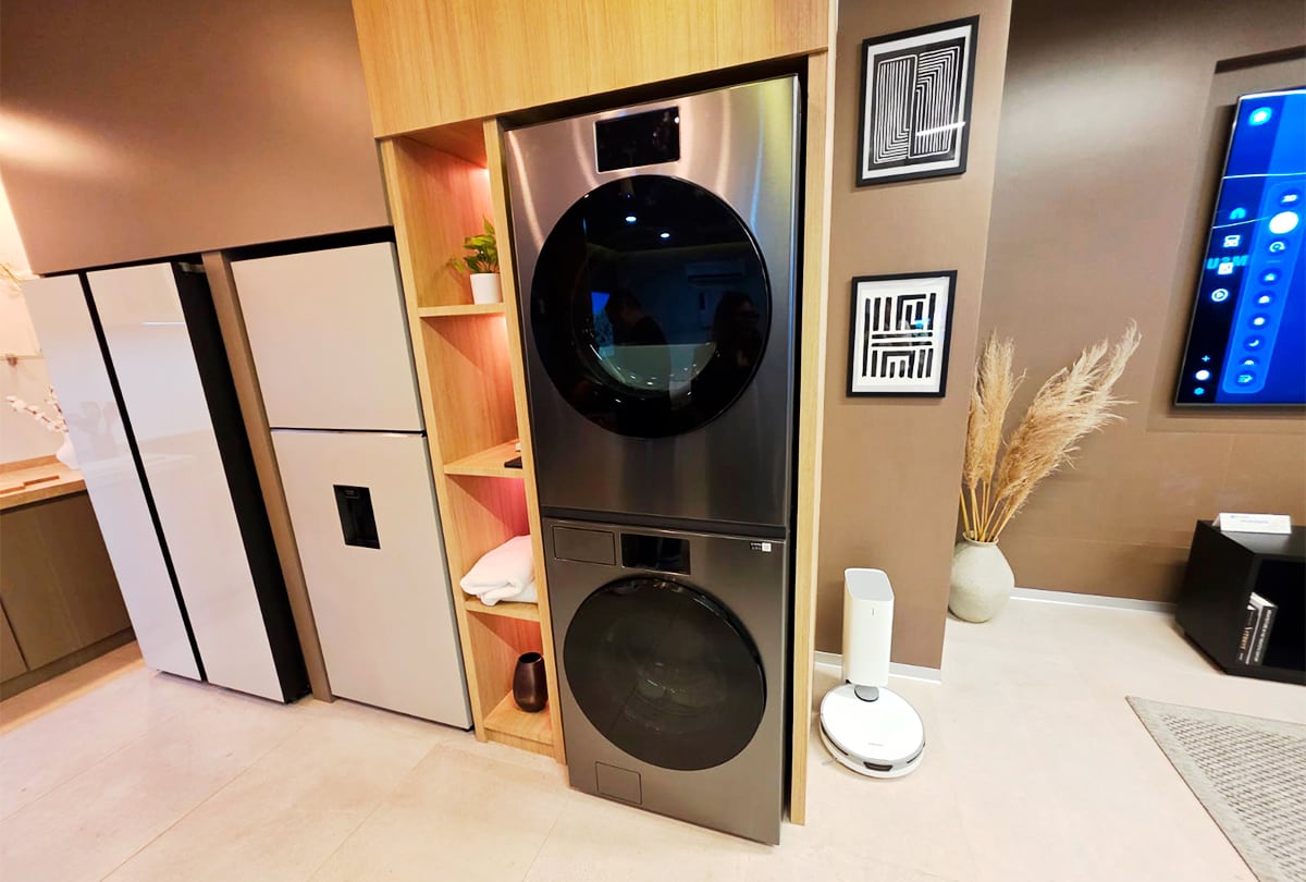 Samsung presentó en Ciudad de México sus lavadoras Bespoke AI, desarrolladas con inteligencia artificial. (Foto: Leslie Arce)