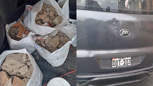Marcha Nacional: Policía interviene a conductor que trasladaba sacos que contenían piedras y bloques de cemento