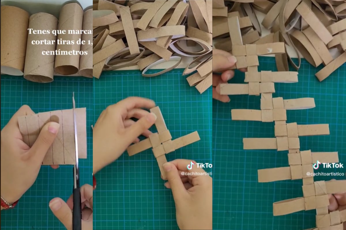 Marca tiras de 1,5 cm y corta los tubos de cartón para iniciar el proyecto. (Foto: TikTook/cachitoartistico).