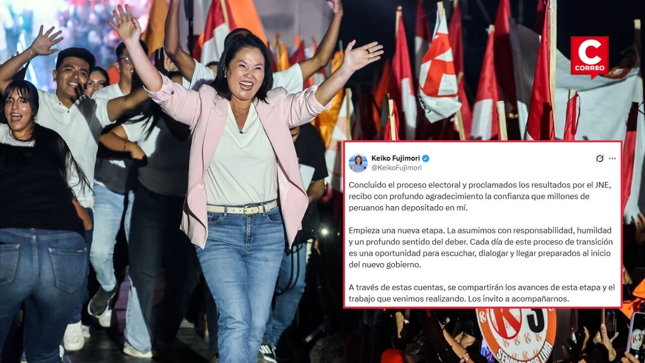 Keiko Fujimori se pronuncia tras ser proclamada presidenta electa del Perú: “Empieza una nueva etapa”. Composición: Diario Correo.