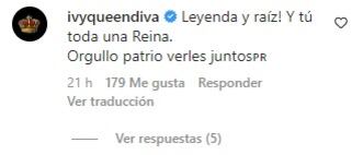 La cantante del género urbano también elogió el baile entre ambas celebridades (Foto: Dayanara Torres / Instagram)
