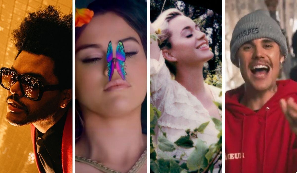 The Weeknd, Selena Gomez, Katy Perry y Justin Bieber solo son algunos de los artistas presentes en la lista de Billboard. (Foto: Composición Mag con imágenes de videoclips de YouTube)