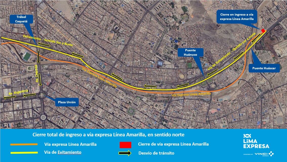 Plan de desvío ante cierre de la vía expresa Línea Amarilla