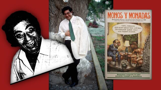 A la izquierda, Nicolás Yerovi tal y como apareció en El Comercio en mayo de 1987. Al centro, el humorista en la década de 1990. A la derecha, una de las portadas de "Monos y monadas" posterior a la revelación de los "Vladivideos".