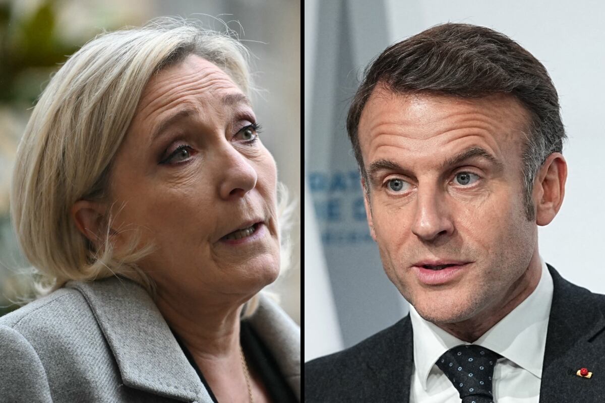 La líder de la extrema derecha francesa, Marine Le Pen; y el presidente de Francia, Emmanuel Macron. (Fotos de Lou BENOIST / Laurent CIPRIANI / AFP)