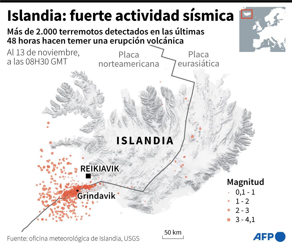 La actividad volcánica en Islandia. (AFP).