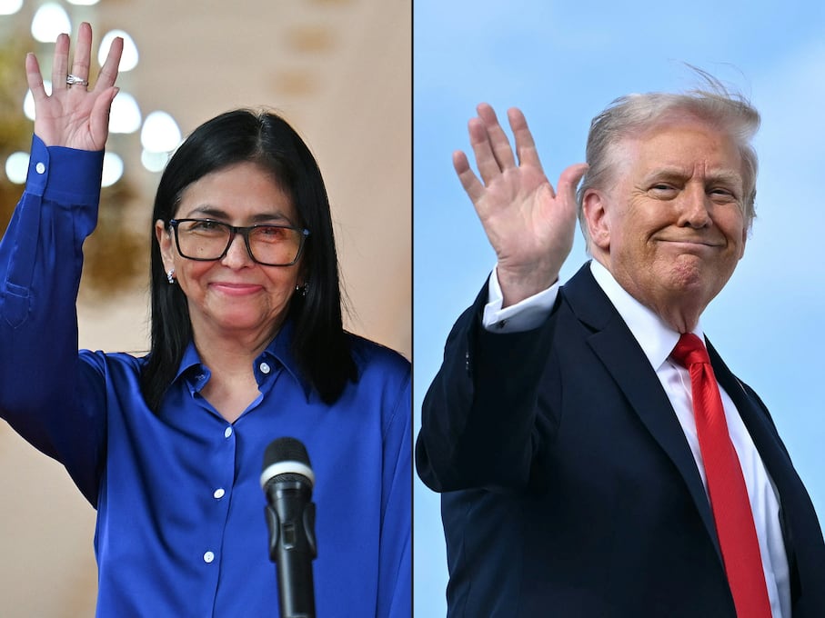 La presidenta interina de Venezuela, Delcy Rodríguez, y el presidente estadounidense, Donald Trump. (Fotos de Juan BARRETO y Mandel NGAN / AFP).