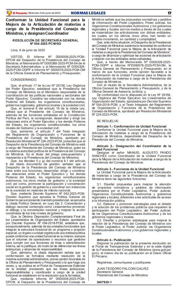 La PCM implementa una nueva unidad para mejorar la atención a otros poderes del Estado.