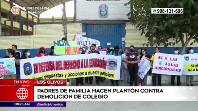 Los Olivos: padres de familia hacen plantón contra demolición de colegio | VIDEO