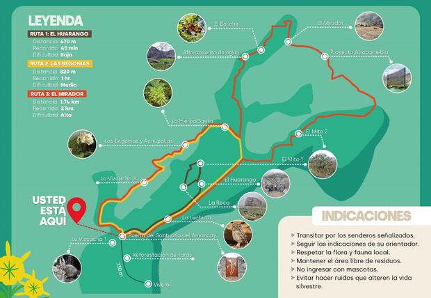 Para las actividades recreativas se cuenta con 3 rutas de trekking: El Huarango, Las Begonias y el Mirador.