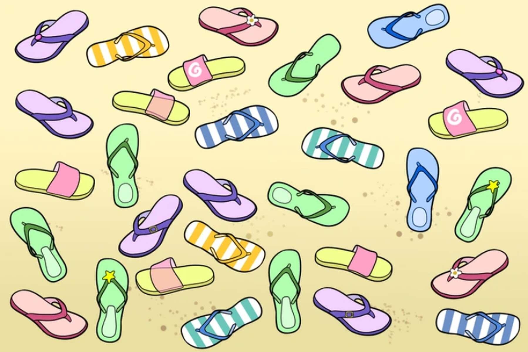 RETO VISUAL | Esta imagen te muestra bastantes sandalias. ¿Cuál es la que no tiene par? (Foto: genial.guru)