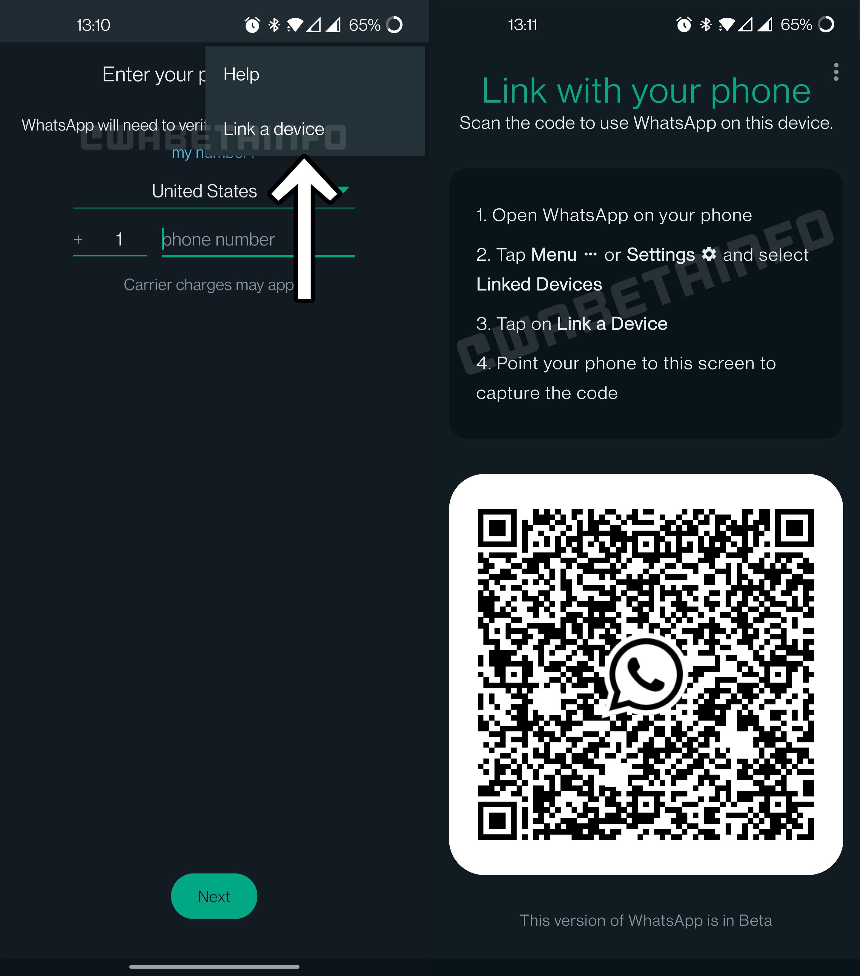 Esta es la vista previa para vincular tu cuenta de WhatsApp en otro celular (Foto: WabetaInfo)