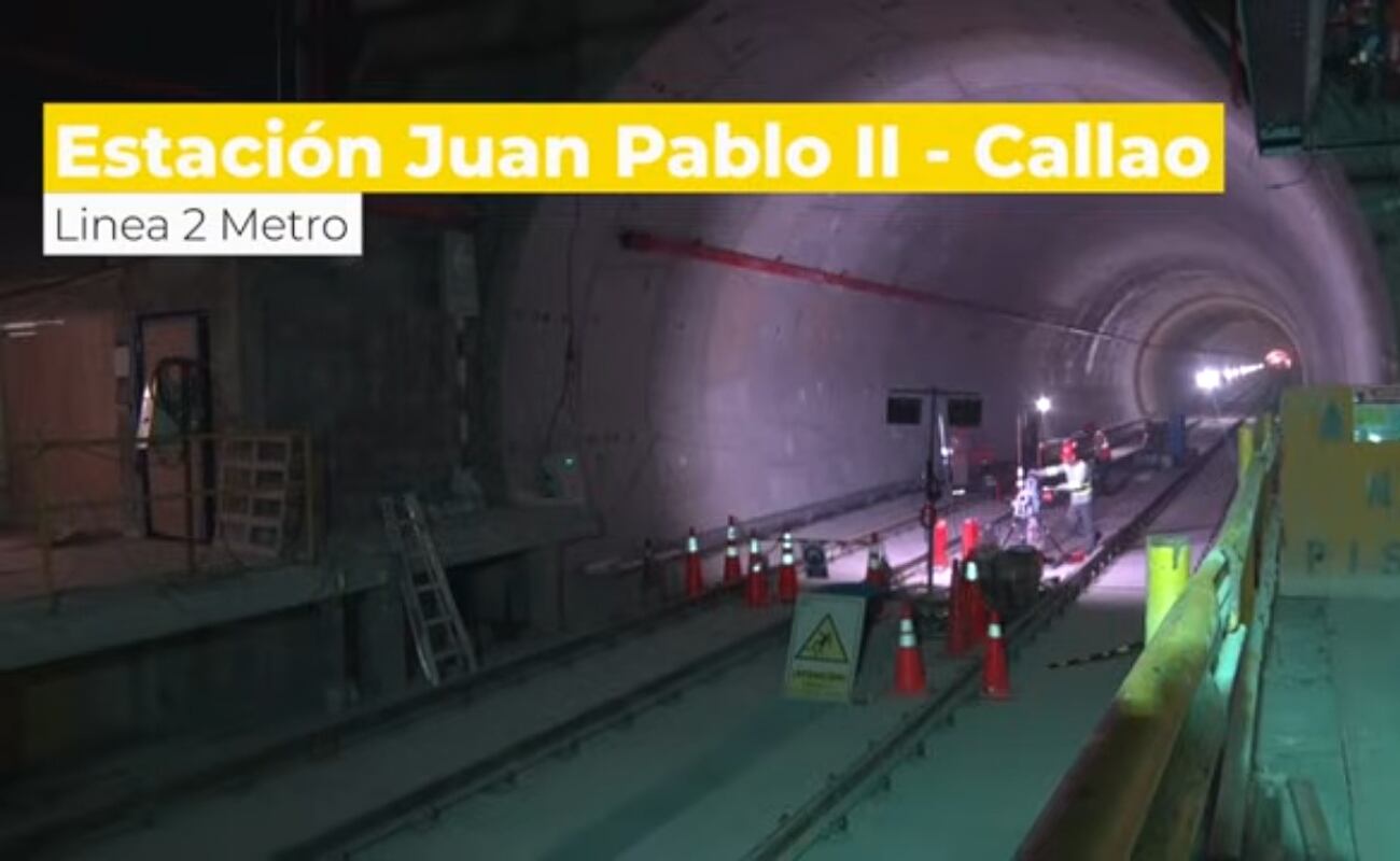 La estación de la Línea 2 del Metro de Lima y Callao con mayor avance en su construcción es Juan Pablo II (E-03), ubicada en el cruce de las avenidas Óscar R. Benavides y Juan Pablo II. Foto: Captura Andina