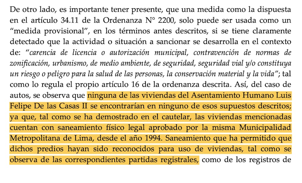 Detalles de la medida cautelar a favor de vecinos de SJM