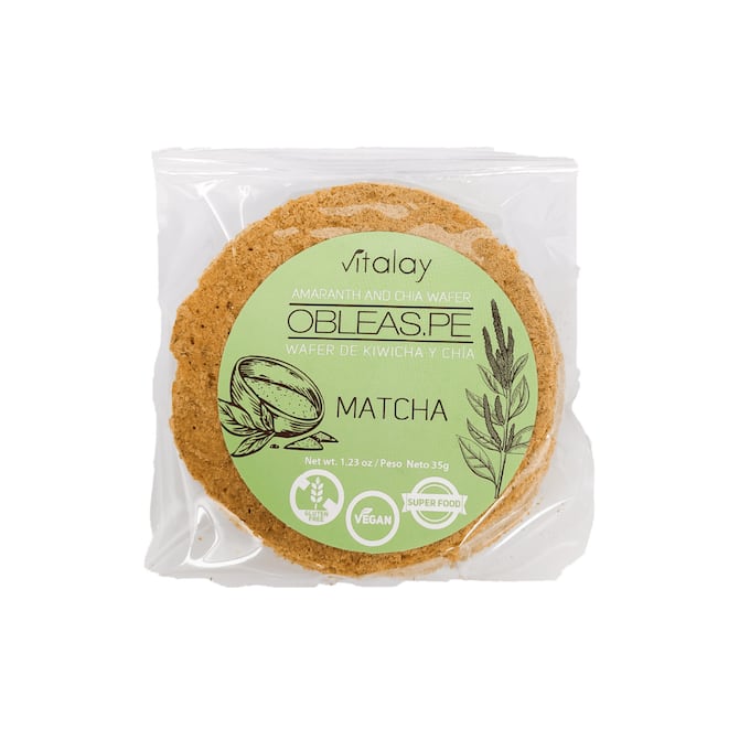 Oblea con matcha de la marca Vitalay.