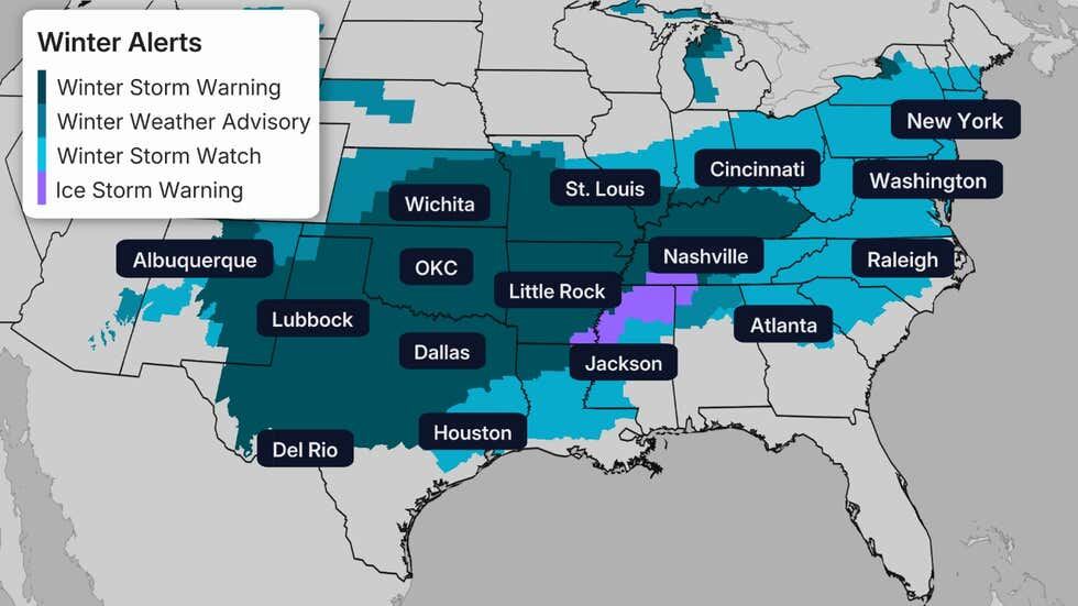 Alertas de tormenta invernal Fern en EE.UU. | Crédito: The Weather Channel