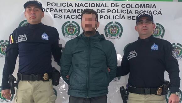 Yonayke Martínez Carrión, alias 'Ojitos', detenido por la Policía y su dirección de Interpol (DIJIN) en la localidad de Belén, municipio de Boyacá el 20 de junio de 2024. (Foto de Twitter/X @DirectorPolicia)
