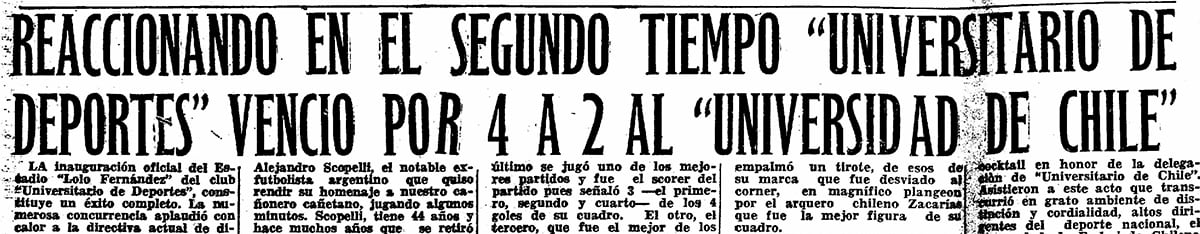 Titular de la crónica publicada el lunes 21 de julio de 1952 en El Comercio, destacando la tremenda reacción de la
