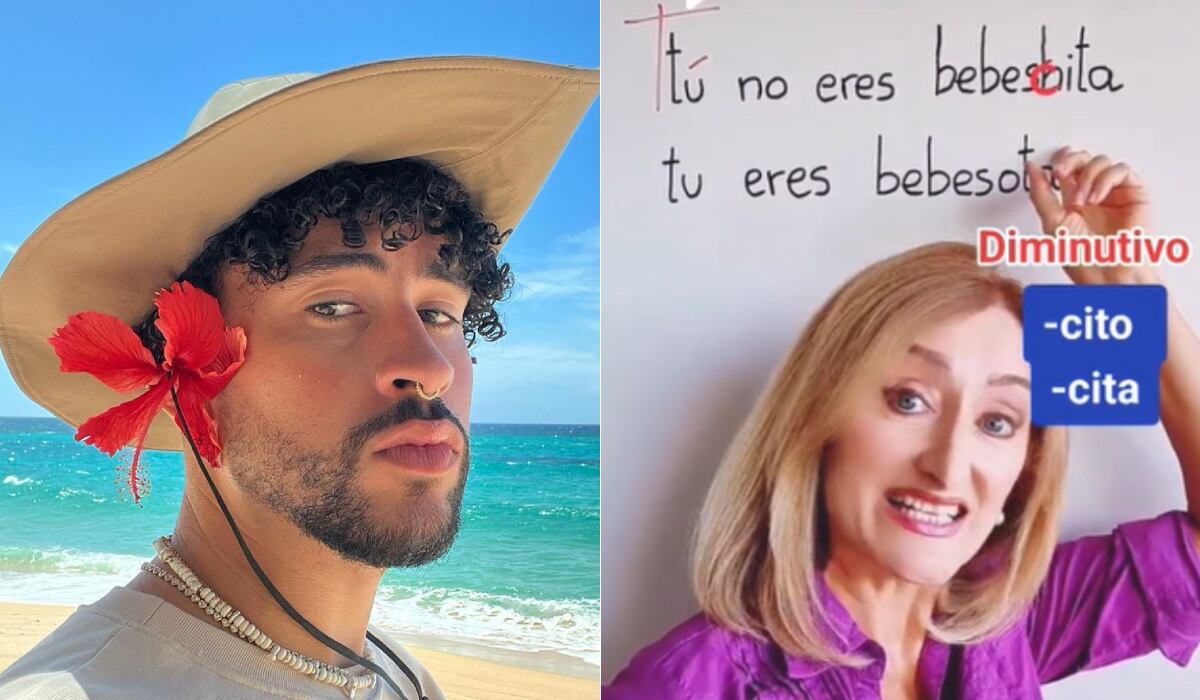 La profesora hace algunas indicaciones sobre la canciones de Bad Bunny. (Imagen: @badbunnypr / @tuprofesoradelengua)