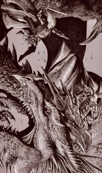 Ilustración de la batalla de Daemon y Aemond Targaryen sobre el Ojo de Dioses en
"Fuego y Sangre" (Foto: Douglas Wheatley)