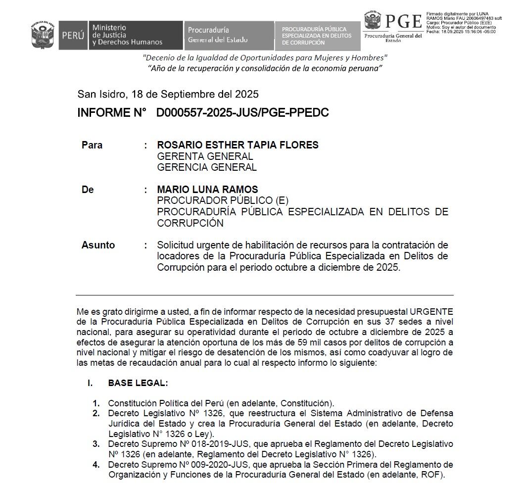 Informe interno de la procuraduría anticorrupción elevado a la Procuraduría General del Estado (PGE) en donde se relata la situación que se viene atravesando.