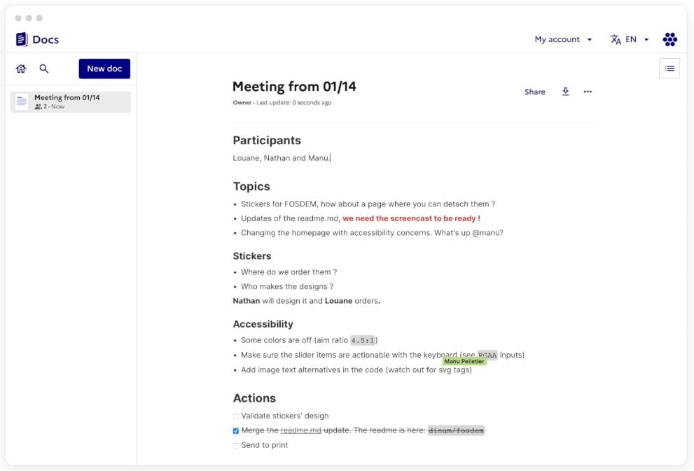 Docs, la herrmamienta de escritura colaborativa europea. (Imagen: docs.numerique.gouv.fr)